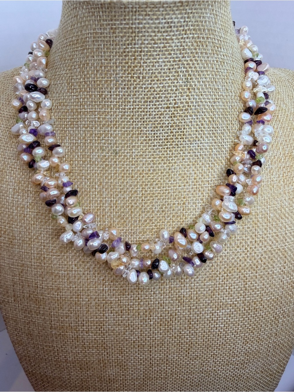 Vintage Ross-Simons Genuine Pearl, Amethyst, and Peridot Necklace - Picture 6 of 6